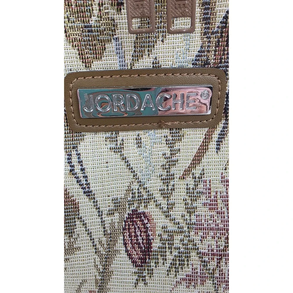 Jordache Train Case Womens Brown Floral Tapestry Makeup Vanity Bag Handle VTG